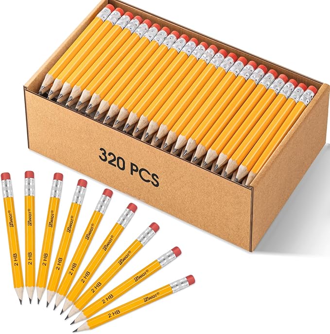 ZWlOT Golf Pencils with Eraser, #2 HB Half,4" Mini,Pre-Sharpened,120/200/320 Count Pencils Wood Cased Short for Classroom, Office, School, Wedding and Party Game(Yellow-320pcs)