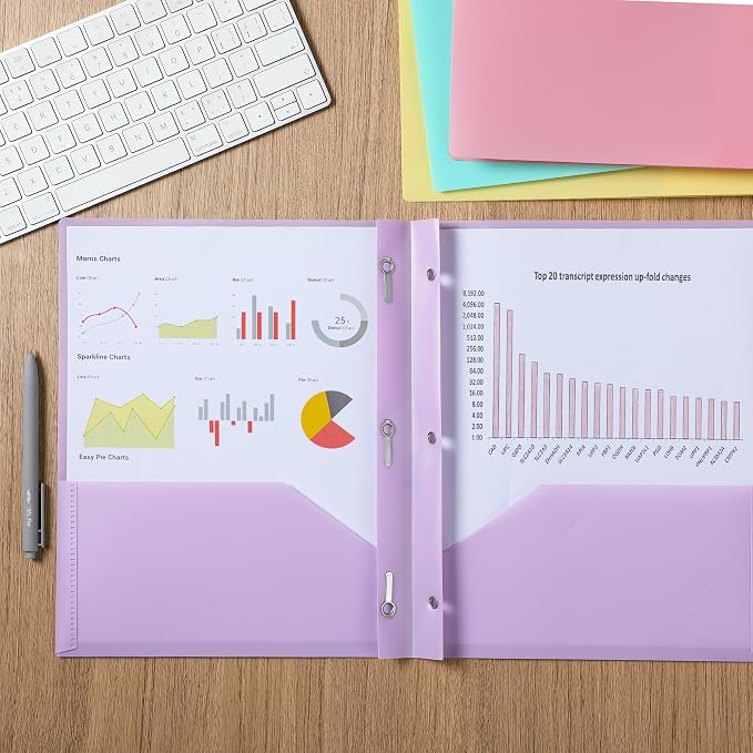 Mr. Pen- Plastic Folders with Pockets and Prongs, 15 Pack, Letter Size, Pastel Color, Flexible Plastic Folders with Prongs