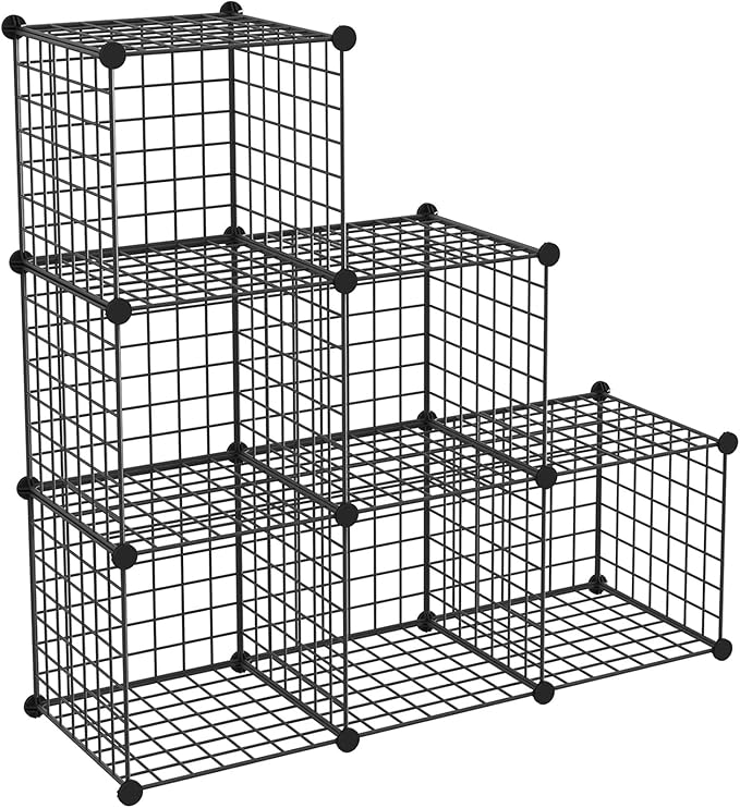 HUBSON Wire Cube Storage Organizer, Book/Toy/Craft/Potted Plants and petCloset Organizers and Storage Shelves, 6-Cube Freely Combinable Metal Grids Storage Shelf,Black Iron