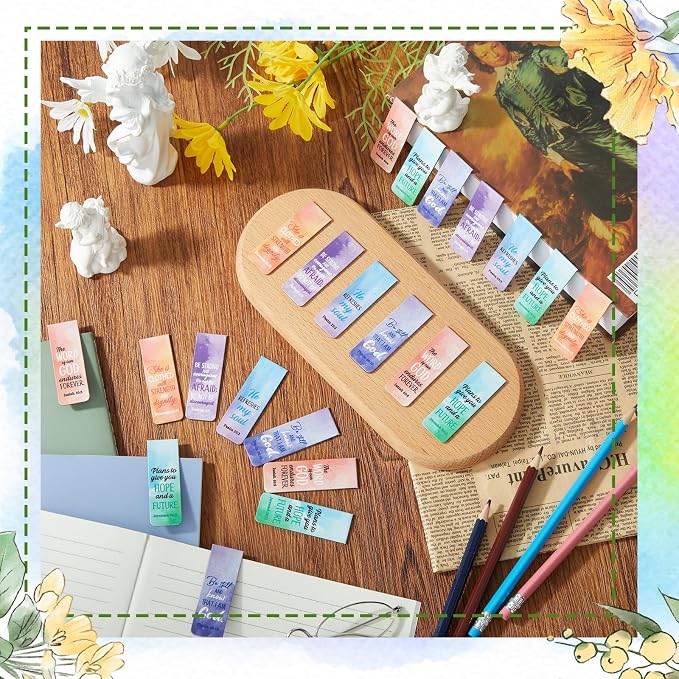 48 Pcs Magnetic Bible Bookmarks for Women Christian Gifts Bulk Watercolor Inspirational Scripture Bookmarks, She is Clothed with Strength and Dignity Faith Religious Gifts for Mom