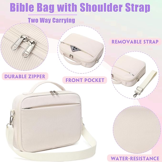 Jumpopack Corduroy Bible Cover Case for Women Grils Bible Cover with Shoulder Strap Bible Case for Bible Study Accessories,Corduroy Beige