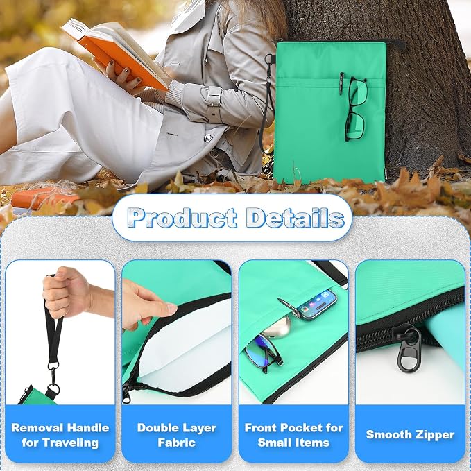 Book Sleeves with Zipper, Travel Book Protector Pouch for Paperbacks & Hardcover Books, Book Covers Bags Carry Case/Front Pocket & Handle Strap for Book Lovers Mother's Day (Light Green, 2 Pcs)