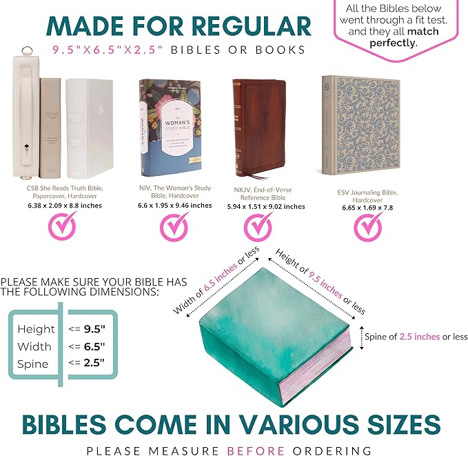 Quilted Bible Case for 6.5 X 9.5 inch Books, Bible Carrying Case for Women, Pink Bible Cover