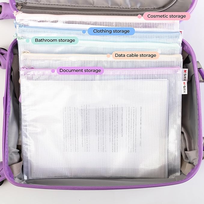 20pcs Mesh Zipper Pouch Bags File Puzzle Storage Bags, A4 Zipper Bags for Organizing Storage, Waterproof Zipper Pouches with Label Pocket, Board Games and Office Supplies (Macaroon Colors)
