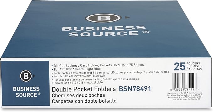 Business Source Double Pocket Portfolio - Blue - Box of 25 (78491)