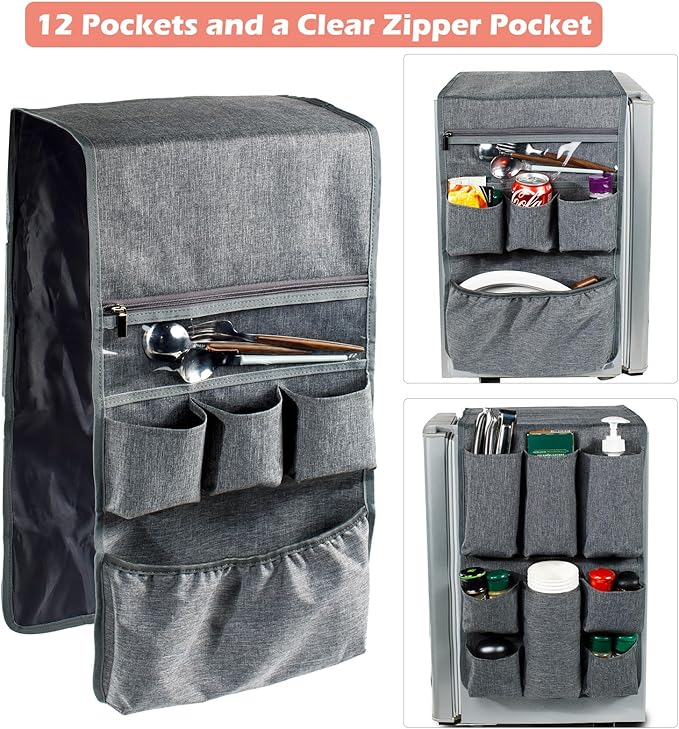 Over The Fridge Organizer Storage - Upgraded Mini Fridge Caddy Organizer - College Dorm Room Essentials for College Students Boys, Girls - 12 Pockets Flatware Organizers and Storage