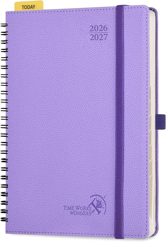 POPRUN 2026-2027 Academic Weekly Planner, Large 8.5" x 10.5" Horizontal Layout Calendar Agenda from July 2026 to June 2027, Softcover Appionment Book with Monthly Tabs, Spiral Bound, Inner-Pocket - Lavender