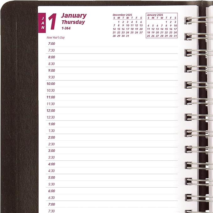 Brownline® 2026 Essential Daily/Monthly Planner, Appointment Book, 12 Months, January to December, Twin-Wire Binding, 8" x 5", Black (CB634W.BLK-26)