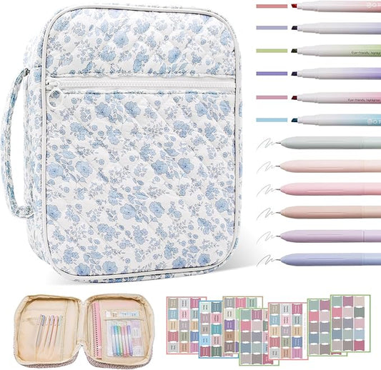 Bible Cover Case For Women,Large Bible Bag with Study Supplies,Quilted Bible Carrying Case for Girls,Portable Bible Case with Highlighter, Pens,Tabs,Bible Study Gifts for Women