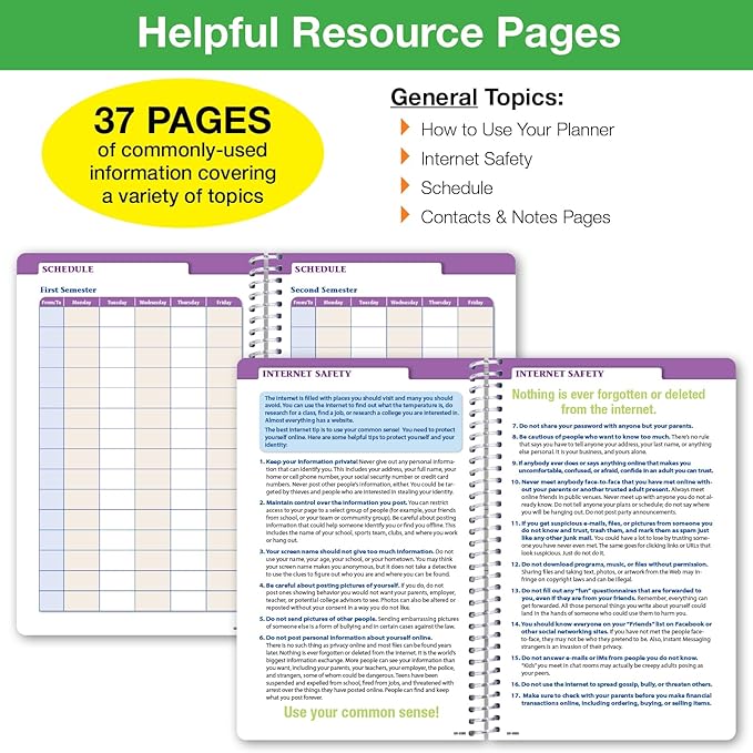 Global Datebooks 2026-2027 Middle & High School Student Planner 5.5" x 8.5" - Dated Weekly & Monthly Academic Planner with Ruler/Bookmark & Stickers, Ideal for Homework, Block Style, Doodles