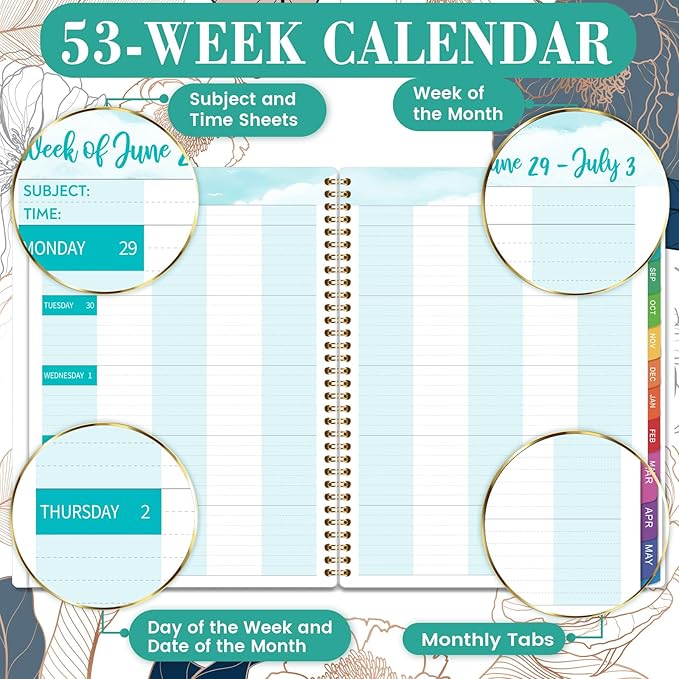 Teacher Planner 2026-2027 - Teacher Lesson Planner 2026-2027, July 2026 - June 2027, 11" x 8.3", Weekly & Monthly Lesson Plan Book for Teachers - Engraved Floral