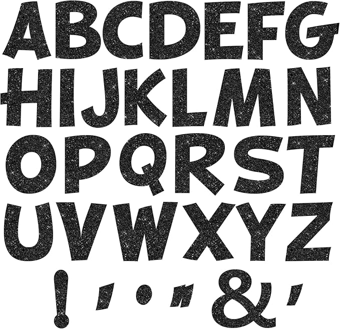 150 PCS Large 6" Bulletin Board Letters Set, Glitter Black Classroom Alphabet Cutout Letter for Bulletin Board Display Home School, A Great Helper to Inspire Students' Learning Interest