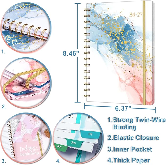 2026-2027 Planner - 2026-2027 Planner Weekly and Monthly from July 2026 - June 2027, 8.5'' X 6.4'', Weekly Monthly Planners 12 Month with Colorful Tabs, Elastic Closure, Back Pocket