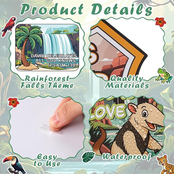 60 Pcs Rainforest Falls Cutouts Bulk 2026 VBS Vacation Bible School Animals Die Cuts Paper Religious VBS Bulletin Board Decorations for Sunday School Craft Projects Wall Decor Party Supplies