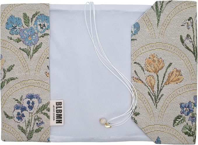 BLBMH 6x9 Bible Book Cover for Women, Non-Stretch Fabric Protector for Paperback, Handmade Soft Cloth Sleeve for Journals Notebooks | Privacy Reading Gift - WD Flower White