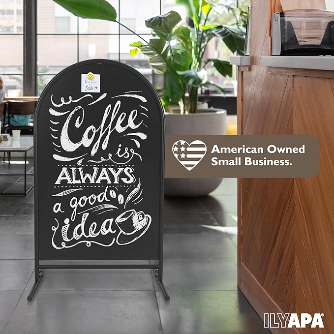 Ilyapa Metal Double Sided Swinging Chalkboard Sign - 21x35 inch Magnetic Sidewalk Sign - A Frame Chalkboard Alternative Menu Board for Restaurant