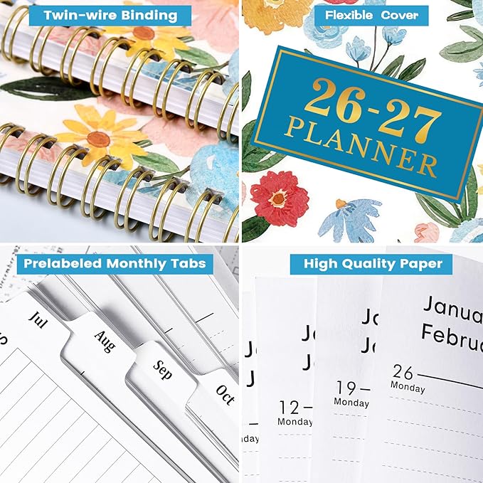 Planner 2026-2027 - 2026-2027 Planner Weekly and Monthly, July 2026 - June 2027, 9" x 11", Academic Planner 2026-2027, Calendar Planner, Printed Tabs, Holidays, Twin-wire Binding