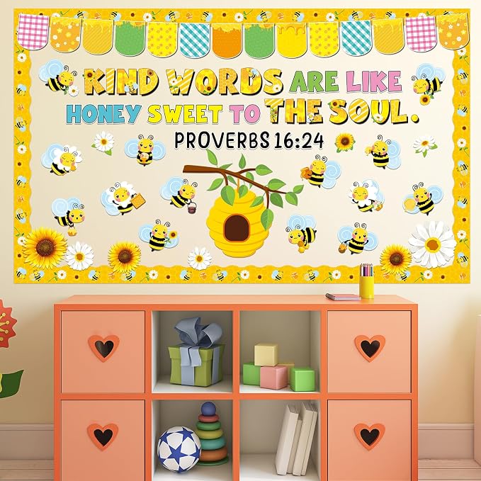 gisgfim Jesus Christian Religious Bee Bulletin Board Decorations Bee Kind Words Are Like Honey Sweet To The Soul Paper Cutouts Classroom Bulletin Board Set for VBS Back to Sunday School Decor Supplies