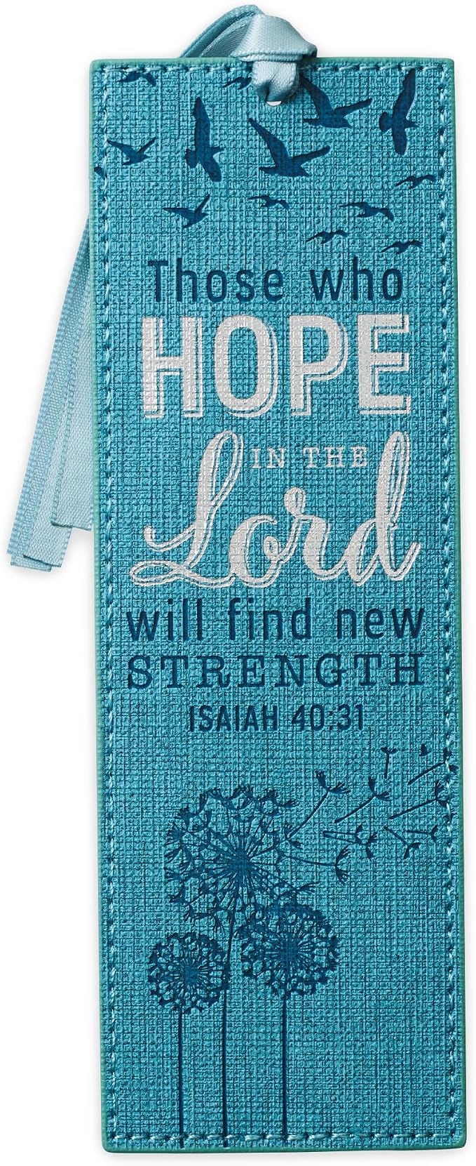 Christian Art Gifts Teal Faux Leather Bookmark | Hope In The Lord - Isaiah 40:31 Bible Verse Inspirational Bookmark for Women w/Satin Ribbon Tassel