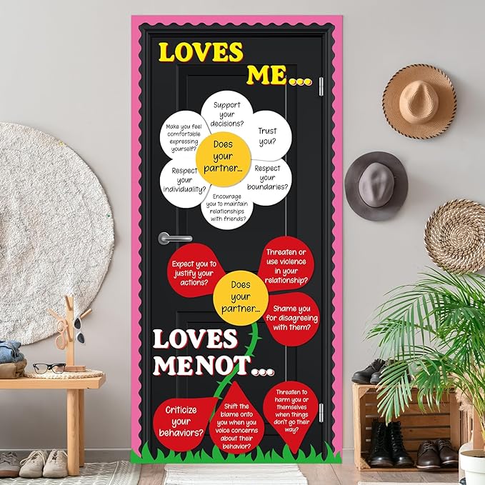 Valentine's Day Bulletin Board Valentine Classroom Decorations Healthy Relationship Cutouts with Borders DIY Floral Bulletin Board Set for Craft Projects School Home Office Wedding Wall Decor