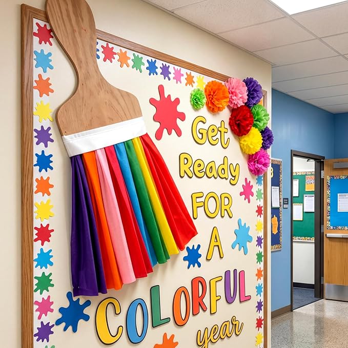 Tinlade 36 Pcs Art Painting Classroom Decoration Set Get Ready for A Colorful Year Bulletin Board Decoration Art Paint Rainbow Cutouts for Back to School First Day of School Chalkboard Wall Decor
