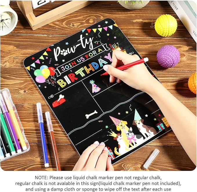 Tenare Dog Birthday Chalkboard Sign Pet Birthday Milestone Board Colorful Puppy Monthly Reusable Double Sided Doggy Chalkboard Sign for Photo Props Party Supplies Decoration 13.7 x 10 Inch