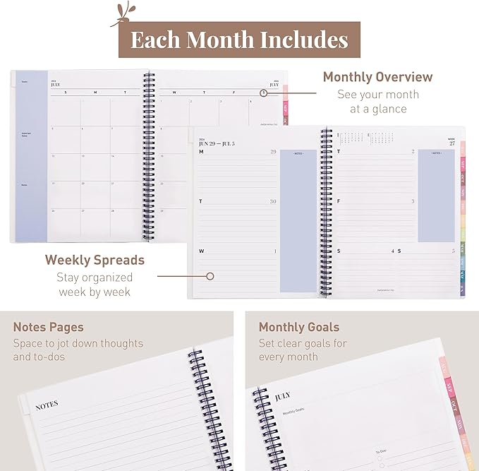 Rileys Academic Planner 2026-2027, Daily, Weekly & Monthly Planner, July 2026 - June 2027, Student Notes Pages, Twin-Wire Binding, Weekly Agenda for School & Work (8.5 x 11-Inches, Chunky, Blue)
