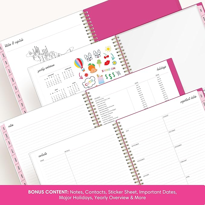 Blue Sky Color Me Courtney 2026-2027 Weekly and Monthly Academic Year Planner Calendar, July 2026 - June 2027, 8.5" x 11", Flexible Cover, Wirebound, Laminated Tabs, Storage Pocket, Includes Stickers, Bloom Pink