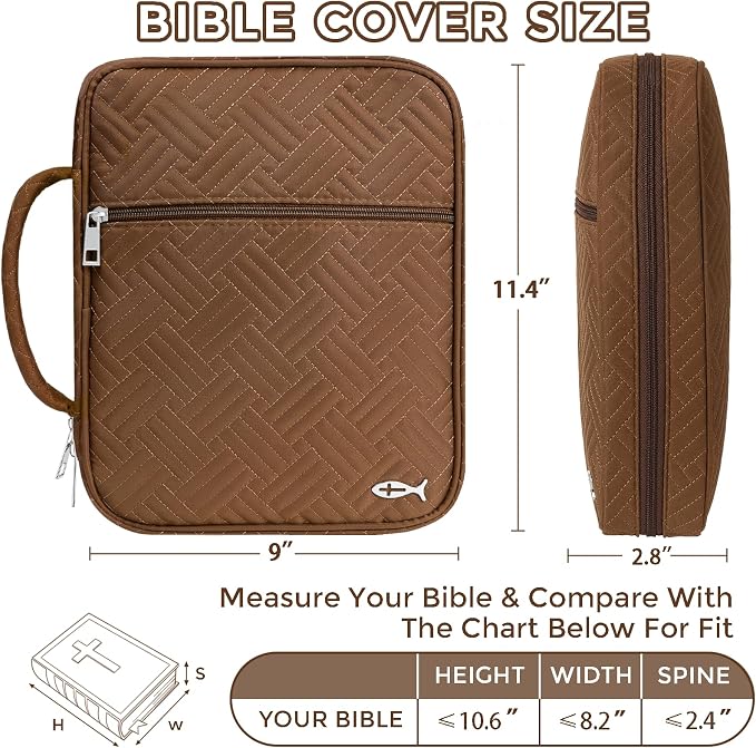 XKDOUS Bible Cover Case for Women, Large Bible Cover with Durable Handle, Washable Quilted Bible Case, Bible Study Supplies & Christian Gifts for Mom, Women, Men (Brown)
