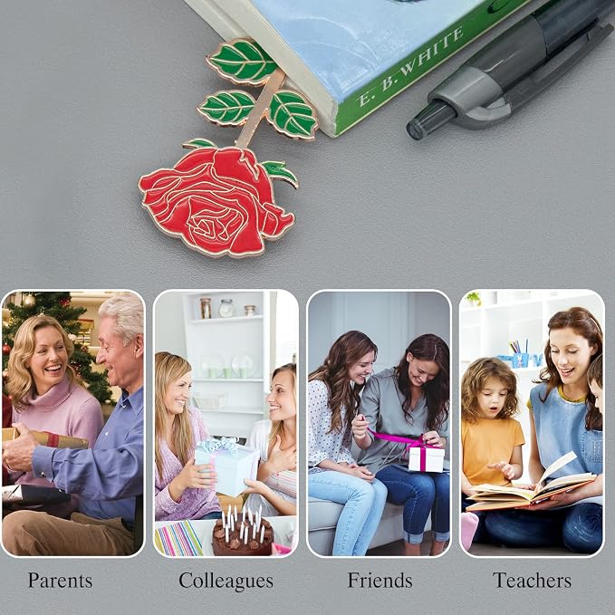 Metal Red Rose Bookmark Gift, Bookmarks for Women Mother's Day, Girlfriend and Friend Graduation, Teacher's Day, Thanksgiving, Cute Bookmarks GiftFor Book Lovers