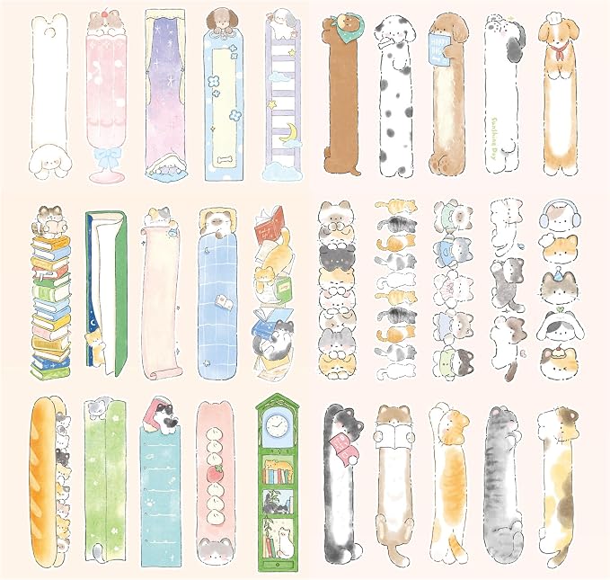 Cute Funny Animal Theme Colorful Bookmarks, 30 PCS (Cat & Dog Business)
