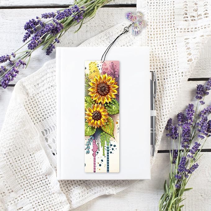 ARTopet 3Pcs DIY Diamond Art Painting Bookmarks with Colorful Butterfly Pendant PET Bookmark Ornament Double Sided Pattern Single Sided Diamond Book Marker Clip Gifts Tags-Sunflower Bird