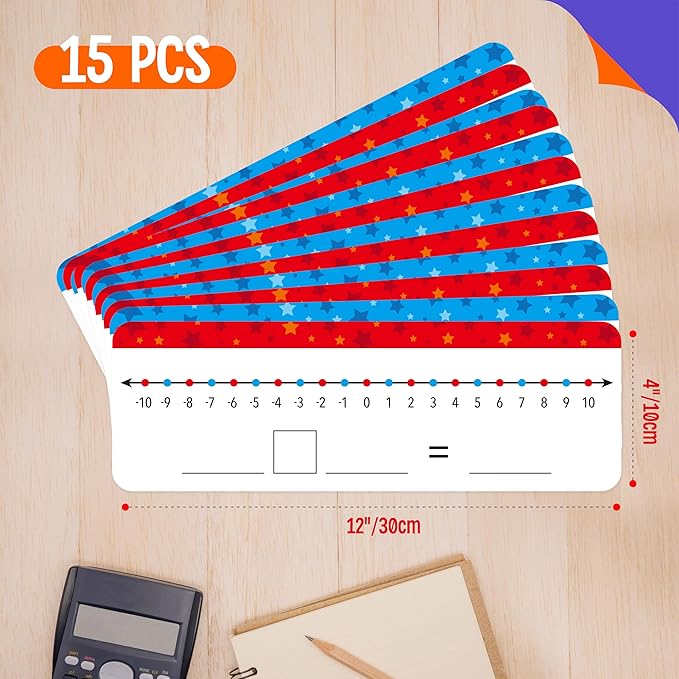 15 Packs Number Line Dry Erase Boards, Double Sided Writable and Erasable Board-0 to 20 on One Side & -10 to10 on Other Side Math White Board for Kids, Students, Classroom and Home (12” x 4”)