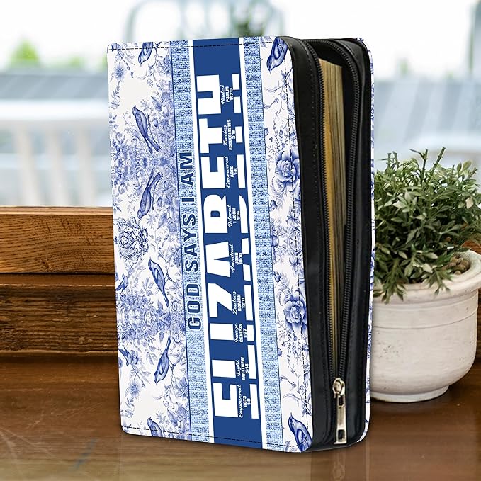 Personalized Man of God Bible Cover, God Says I Am Bible Case PU Leather, Bible Holder Handle Zipper, Faith Scripture with Name Case Bag, Religious Gifts for Church Christians Women Men (GOD-10)