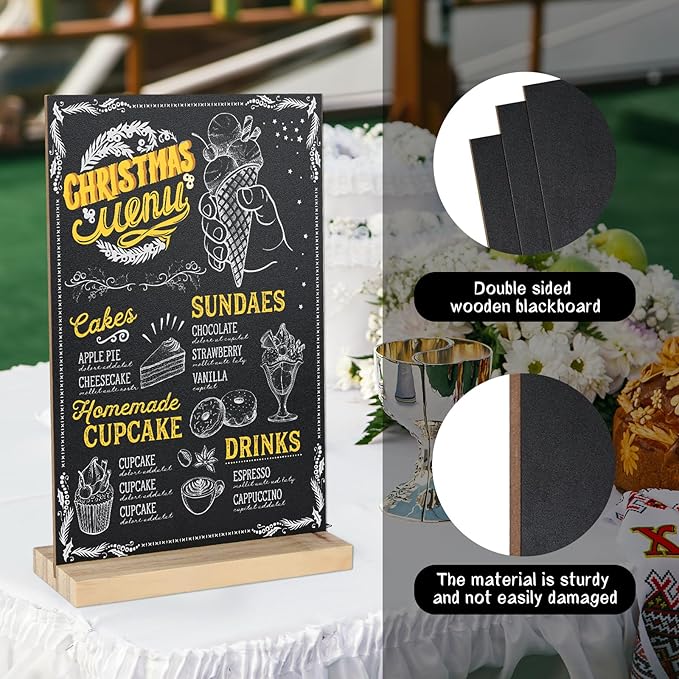 3 Packs Small Chalkboard Sign 5.1x7.9 Inch With Wood Base - Double-Sided Message Boards Menu Stand for Kitchen, Wedding, Bar and Restaurant