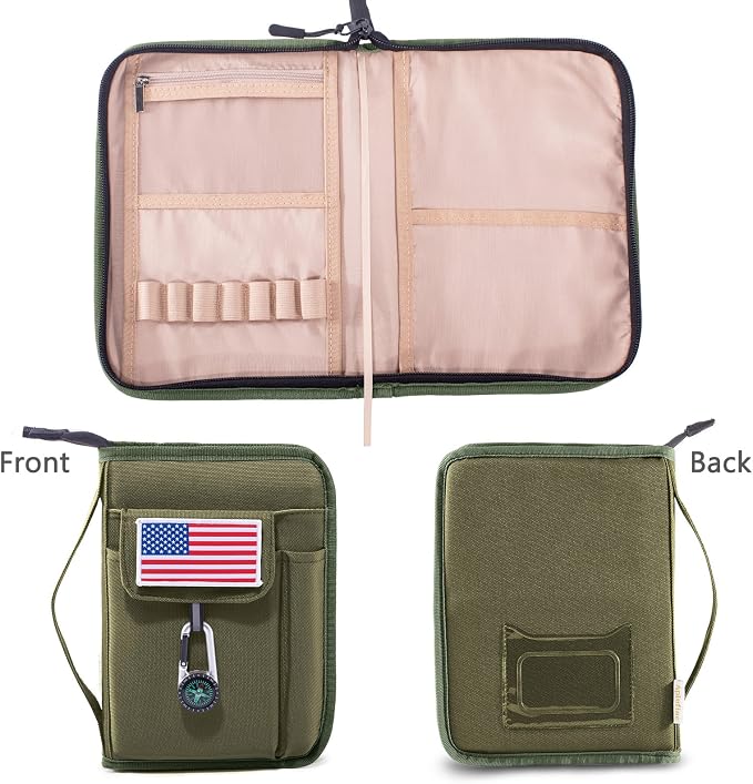 Handbook Book Cover Compatible with BoyScoouts Handbook with Amercan Flag Patch and Compass - Book Sleeve - Handbook Protector for Boys Girls