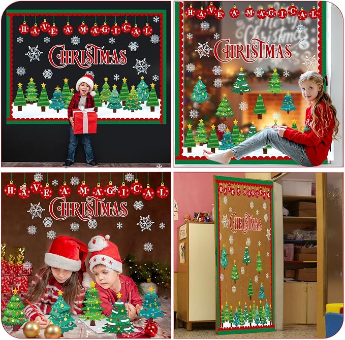 Containlol 65 Pcs DIY Christmas Tree Bulletin Board Set Christmas Classroom Bulletin Board Decorations 3D Xmas Tree Cutouts DIY Crafts Set for Winter Xmas Holiday Birthday School Home Wall Door Decor