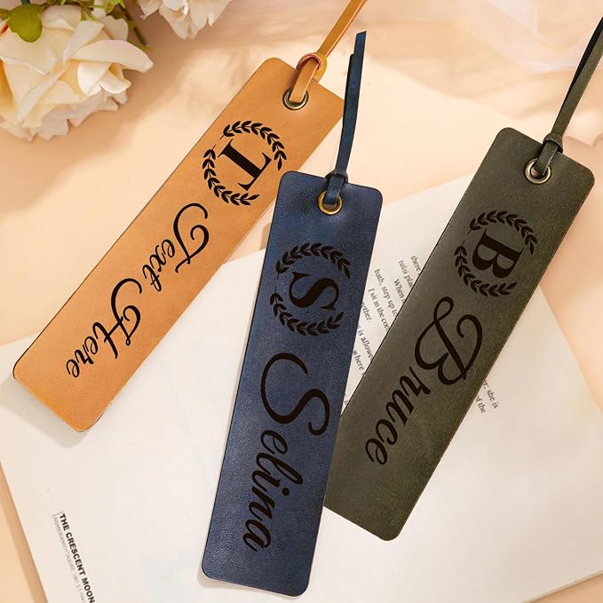 EDSG Personalized Bookmark, Engraved Leather Bookmarks, Custom Bookmarks Book Marks Gifts for Reading Women Men Teachers Christmas Birthday, Teachers Appreciation Gifts (Blue)