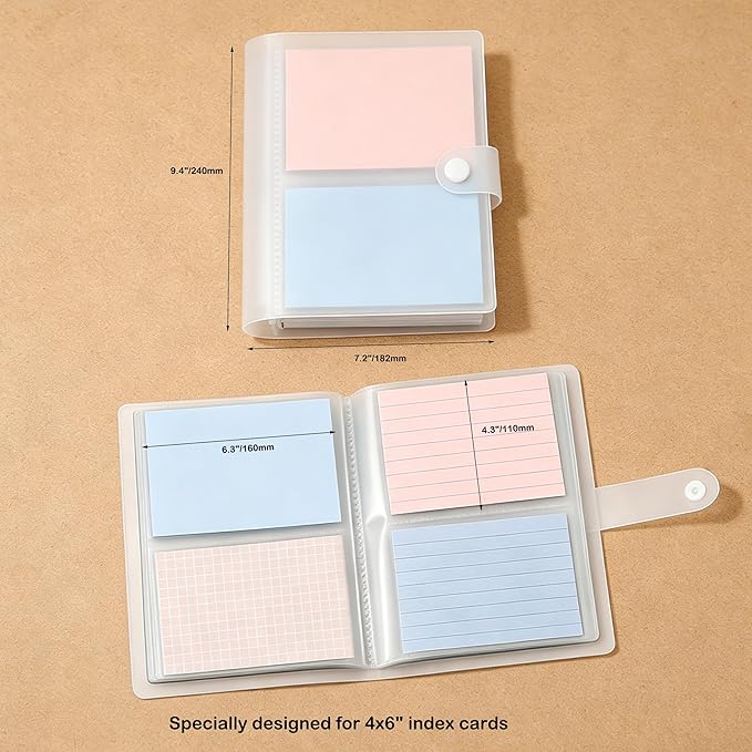 4x6 Index Card Holder, Holds 200 Pieces Cards, Clear Card Binder, Flashcard Organizers and Notecard Holder, Organizer Book Binder for Note, Study and Recipe (4x6)
