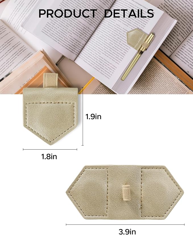 Magnetic Leather Bookmarks with Pen Holder Vegan Leather Book Marks Gifts for Reading Book Lovers Notebook Travelers (Champagne-2PC)