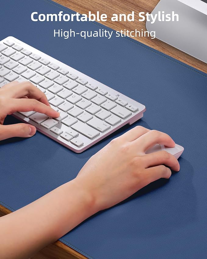 AFIING Desk Pad Protector 23.6" x 13.7" - Non-Slip Waterproof PU Leather Desk Mat for Mouse, Keyboard, Laptop, Office and Home Workspace (Blue Grey)