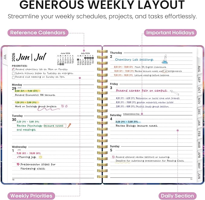 Planner 2026-2027, Academic Year Weekly and Monthly Calender Planner, from Jul 2026 - Jun 2027, Spiral Bound School Planning Book, Perfect for Teacher, Student, Women & Men, A4 (8.5" x 11"), Alpine Twilight