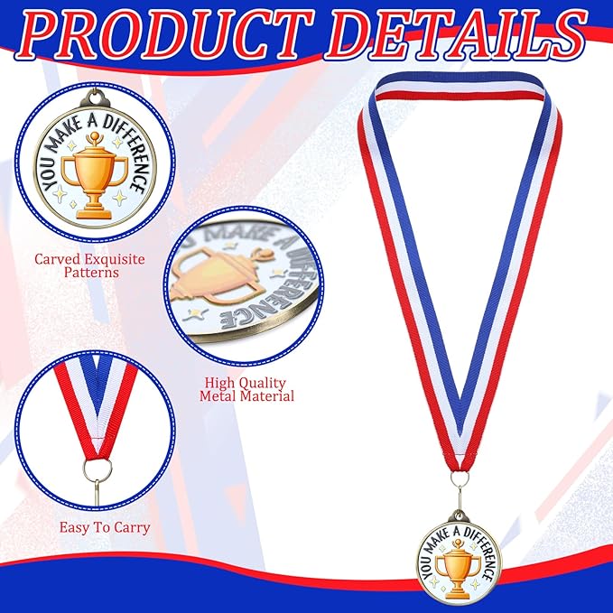 Cunno 20 Pcs You Make a Difference Medals Bulk 2'' Employee of the Month Award Enamel Star Recognition Medals with Neck Ribbon Trophy Prizes Gift for Colleague Coworker Team Retirement Competitions