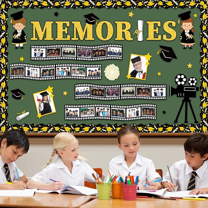 Graduation Film Bulletin Board Decorations Set Movie Theme Classroom Decor Congrats Grad Paper Cutouts Film Strip Star DIY Photo Cutouts for Kindergarten Primary Junior Senior High School Wall Decor