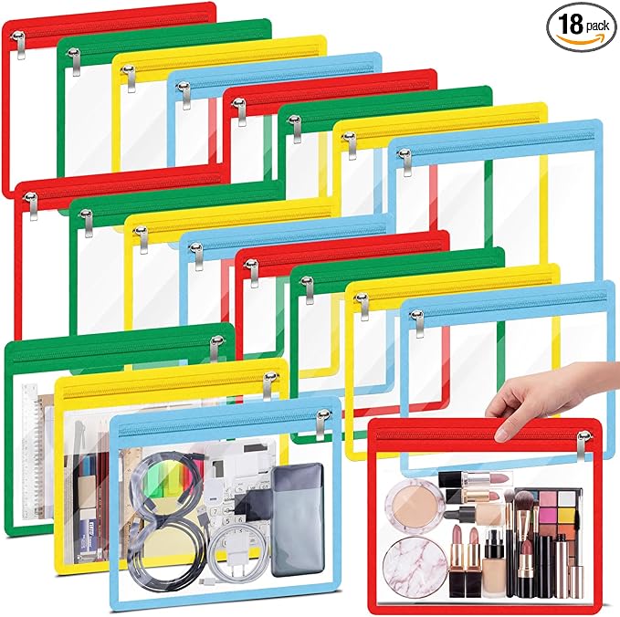Ireer 18 Pcs Clear Zipper Pouches PVC Waterproof Pouch Bags Transparent Zipper Pouch Clear Storage Bags Multipurpose for Organizing Travel Cosmetics Document File (Multicolor,13 x 10.4 Inch)