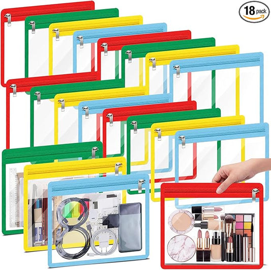 Ireer 18 Pcs Clear Zipper Pouches PVC Waterproof Pouch Bags Transparent Zipper Pouch Clear Storage Bags Multipurpose for Organizing Travel Cosmetics Document File (Multicolor,13 x 10.4 Inch)