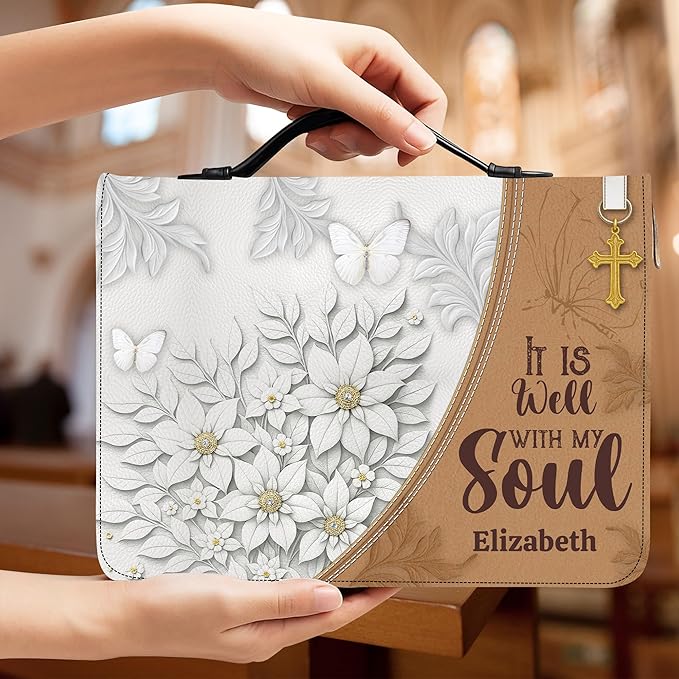 Personalized Man of God Bible Cover, God Says I Am Bible Case PU Leather, Bible Holder Handle Zipper, Faith Scripture with Name Case Bag, Religious Gifts for Church Christians Women Men (GOD-09)