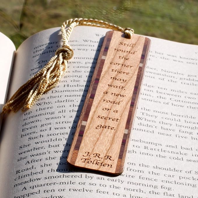 J.R.R. Tolkien Secret Gate Quote Personalized Wooden Bookmark | Inspirational Fantasy Literature Gift for Readers | Handmade Wood Bookmark with Gold Tassel | Made in the USA