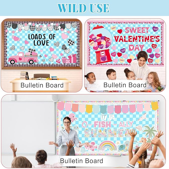 Blue Checked Bulletin Board Roll Pastel Blue Reusable Waterproof Erasable Bulletin Poster Non-Woven Fabric Bulletin Board for Father's Day Easter Classroom Decor Wrapping Paper Crafts 15.55in x12ft