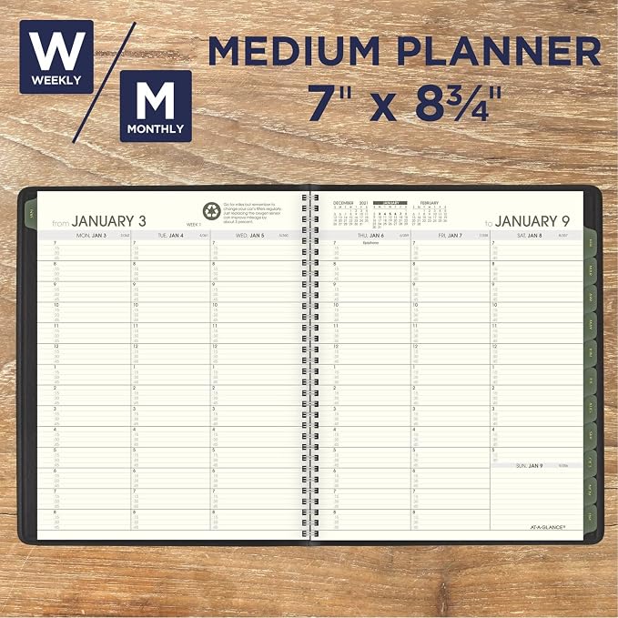 AT-A-Glance 2022 Weekly & Monthly Appointment Book & Planner by AT-A-Glance, 7" x 8-3/4", Medium, Recycled, Black (70951G05)